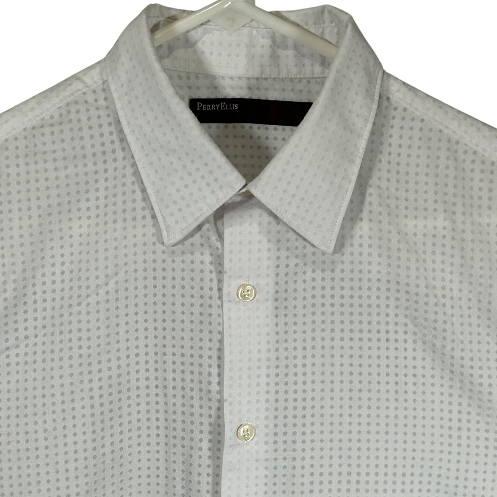 Perry Ellis Mens‎ Short Sleeve Button Down Shirt White Geometric Micro Dot Large